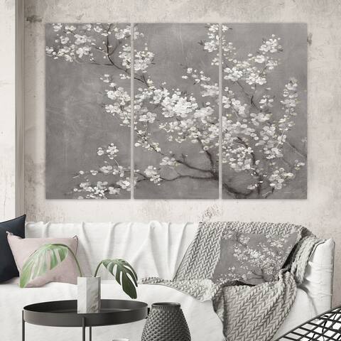 Designart "White Cherry Blossoms II" Traditional Canvas Artwork Print