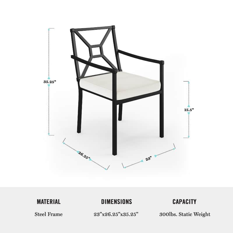 Martha Stewart 7-Piece Steel Patio Dining Set with 6 Stackable Chairs and 60" Table - 23"W x 26.25"D x 35.25"H