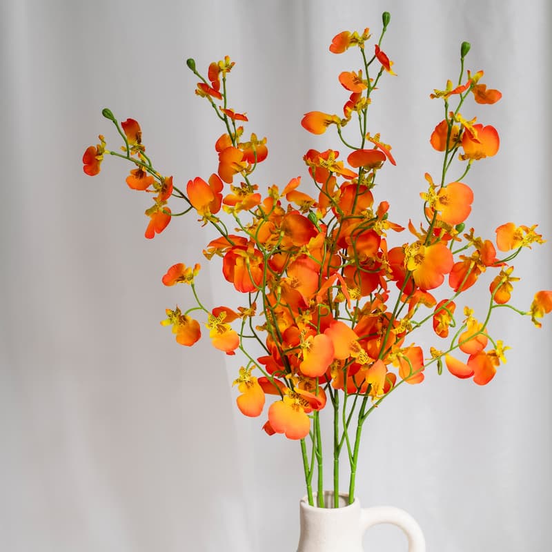Orange-yellow Silk Decorative Artificial Dancing Lady Orchid(Pack of 1 Branch)