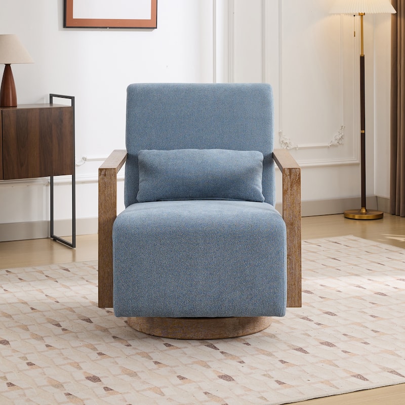 Mid-Century Boucle Upholstered Swivel Armchair With Pillow