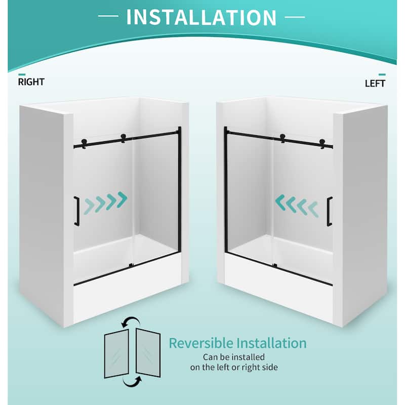 i-Homare 55 - 59 in.W x 60 in.H Sliding Frameless Tub Door Shower Door
