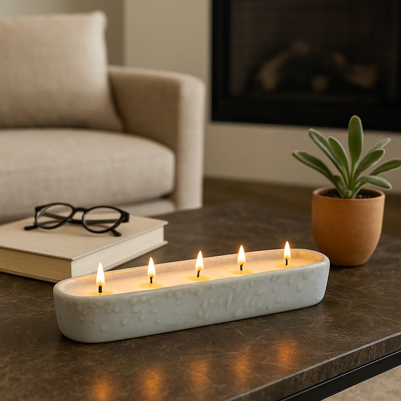 Pottery Wicks Decorative Indoor Candle for Home Decor - 14" Blue - 13.5"