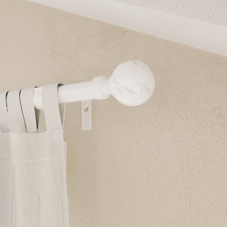 Acroma Adjustable Single Curtain Rod and Coordinating Finial Set - 48 to 84 inches