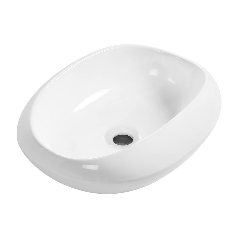 GDFStudio - Arlo Artistry Compact Modern Textured Ceramic Vessel Sink with Bas Relief Surface, No Drain and Faucet Hole - Milk White - Oval