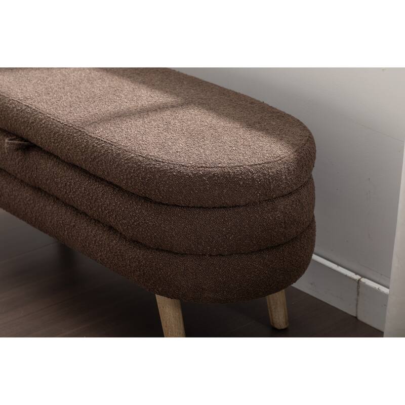 Bedroom Storage Bench, Velvet Oval Upholstered End of Bed Bench with Wood Legs, Modern Storage Ottoman Bench for Entryway