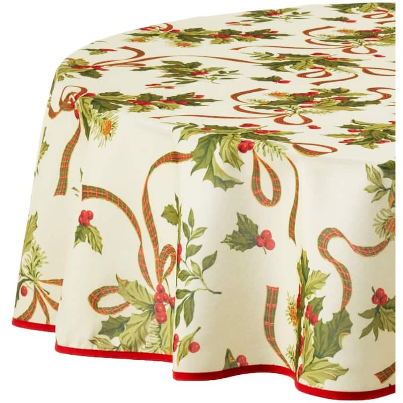 Violet Linen Holiday Seasonal Christmas Ribbons Tablecloth - 60" Round