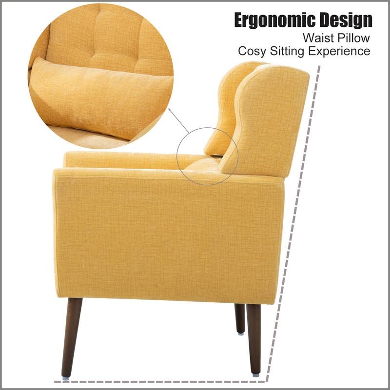 Modern Chenille Upholstered Armchair with Pillow and Solid Wood Leg