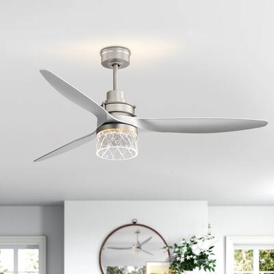 52-in Silver LED Indoor Chandelier Ceiling Fan with Light Remote (3-Blade)