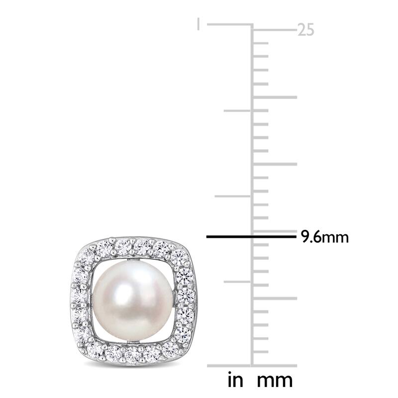 Miadora 6-6.5mm Cultured Freshwater Pearl and 3/8 CT TGW Created White Sapphire Halo Stud Earrings 10k White Gold