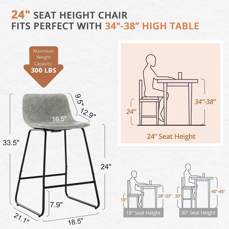 Modern 24.in Counter Height Bar Stool with PU Leather and Metal Frame Barstools for Kitchen Island