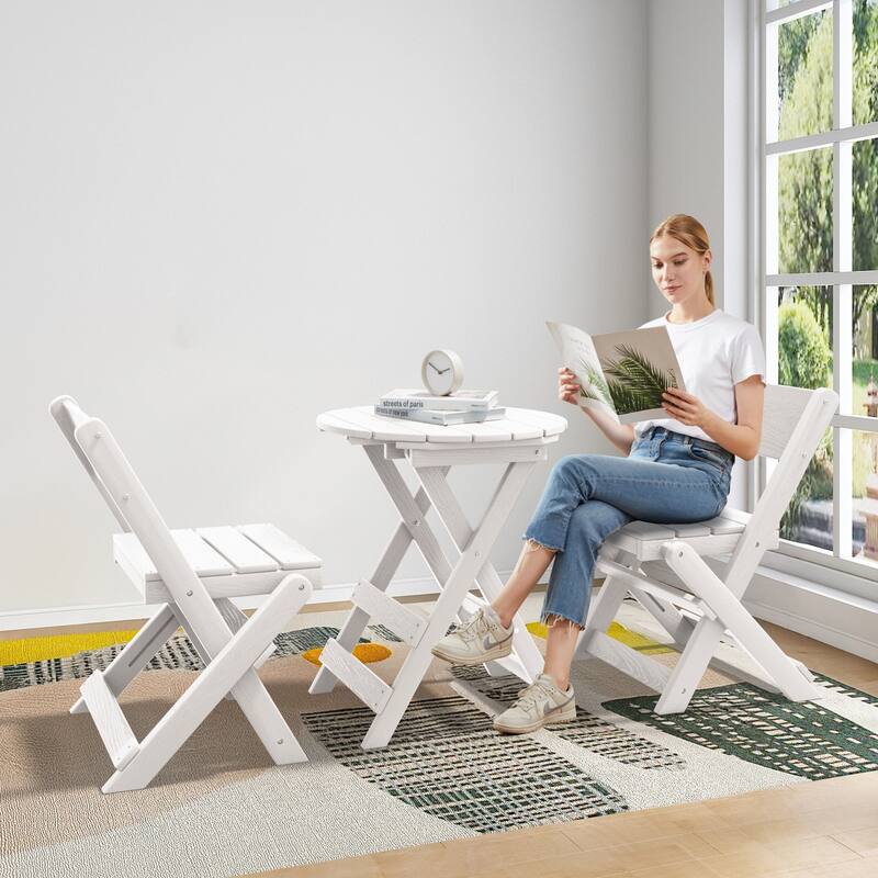3-Piece Outdoor HDPE Bistro Set, Waterproof, Weather-Resistant & Foldable