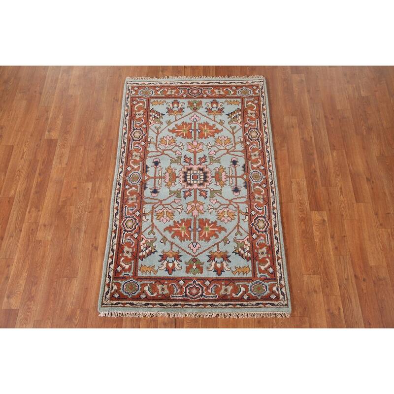 Light Blue Floral Oushak Oriental Accent Rug Handmade Wool Carpet - 3'0"x 4'11"