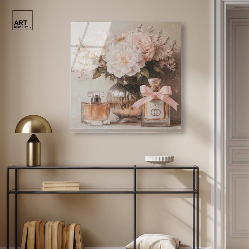 Peach Perfume Flowers in Vase Acrylic by Art Remedy, Ready to Hang