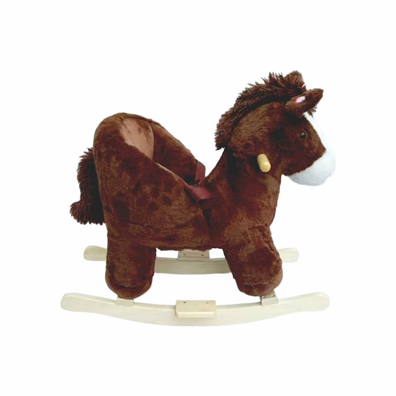 Kids Ride-On Rocking Horse Toy with Lullaby Song, Rocking Toy with Hand Puppets & Safety Belt
