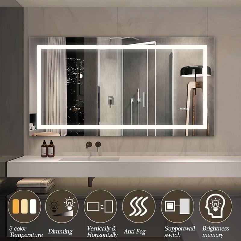 LED Bathroom Mirror 60x 32 Inch with lights, anti-Fog & Dimming Led Bathroom Vanity Mirror