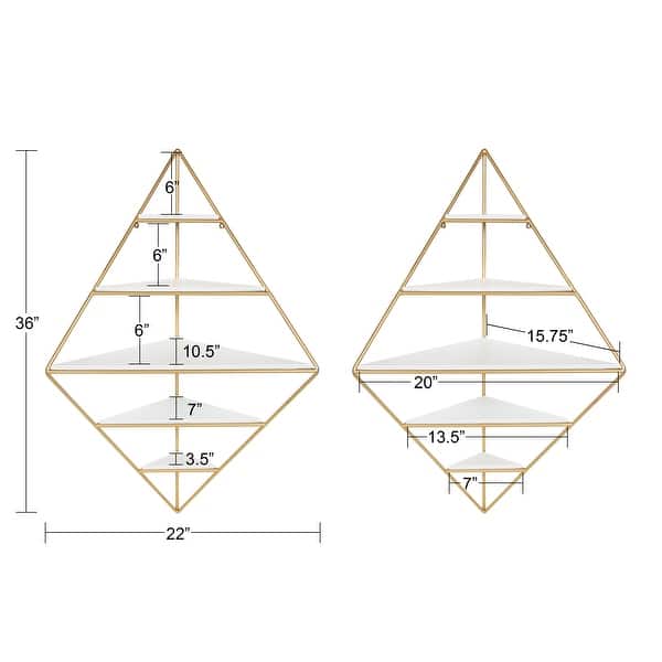 dimension image slide 4 of 5, Kate and Laurel Melora Glam Metal and Wood 5-tier Corner Wall Shelf