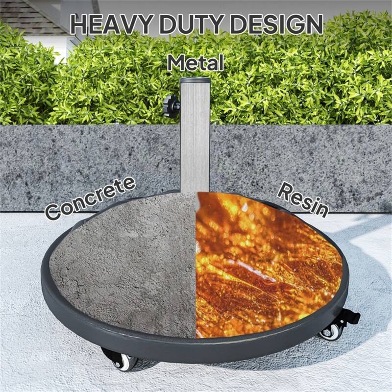 Outdoor Umbrella Base Resin Concrete and Steel Patio Parasol Stand Secure - 21.5" x 15.9" H