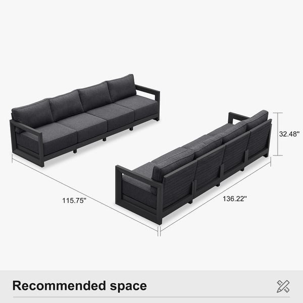 dimension image slide 31 of 32, PURPLE LEAF Caesar Outdoor Couch with 9.6" Thick Cushion and Table for Yard Porch Deck, Grey Outdoor Patio Conversation Sets