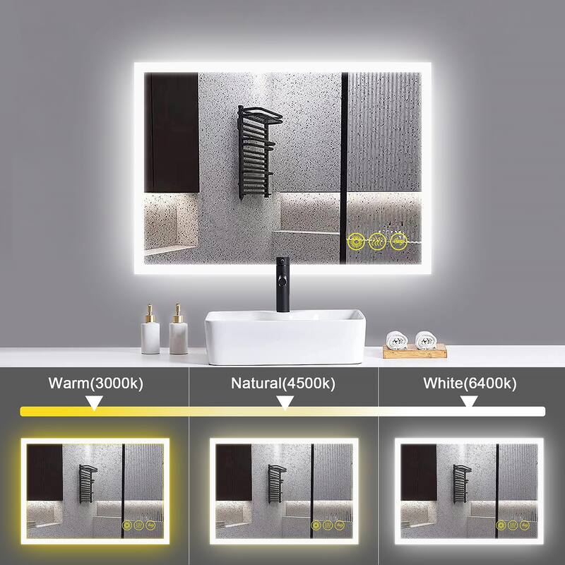 SmartGlow 24x36" Rectangular Dimmable LED Frameless Anti-Fog Bathroom Vanity Mirror - Clear