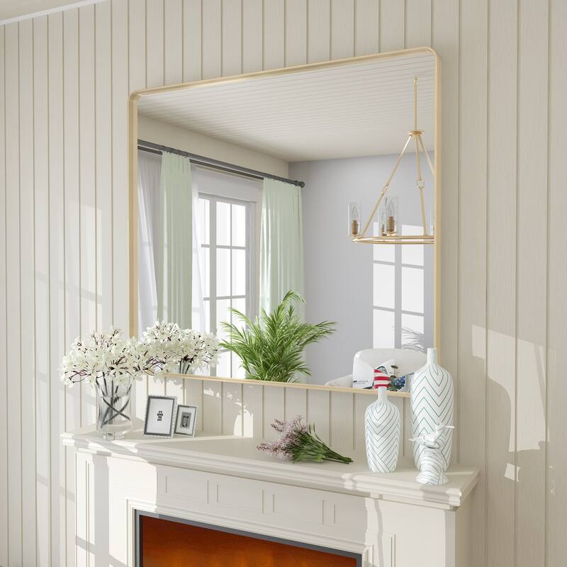 Modern Metal Frame Wall Mounted Bathroom Vanity Mirror - 40x36 - Gold