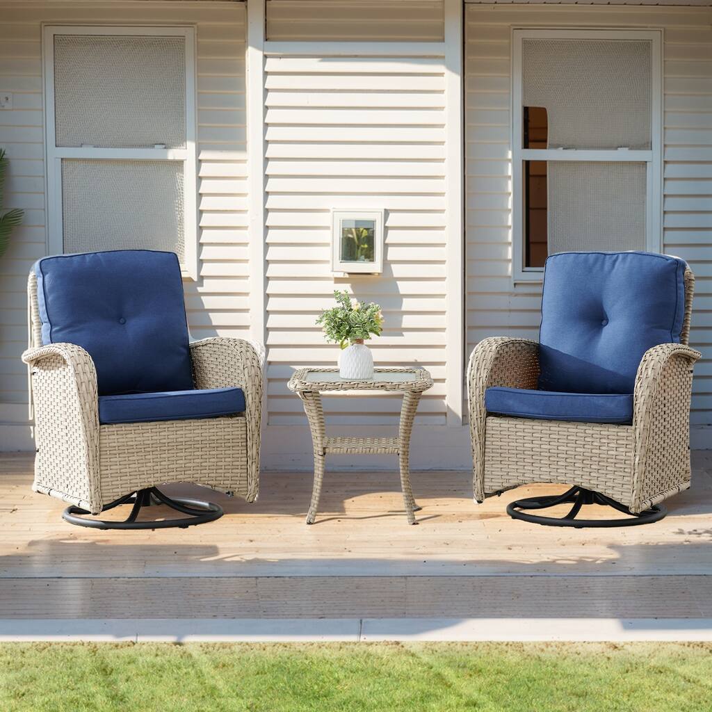 Outdoor Swivel Rocking Chairs Set of 3 - Light Beige