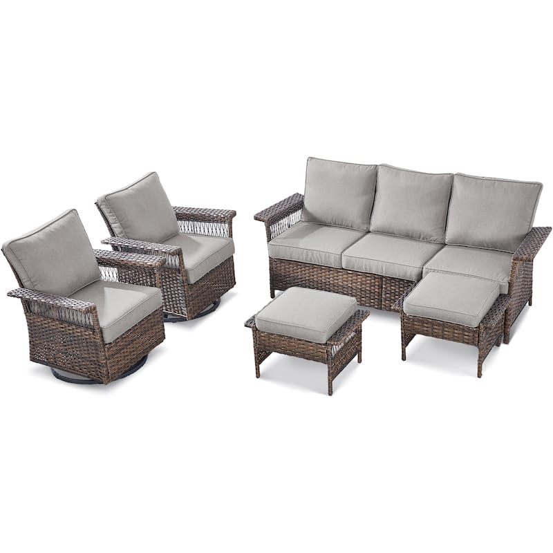 Gymojoy 5 Pieces Outdoor Wicker Sofa with Chairs and Ottomans