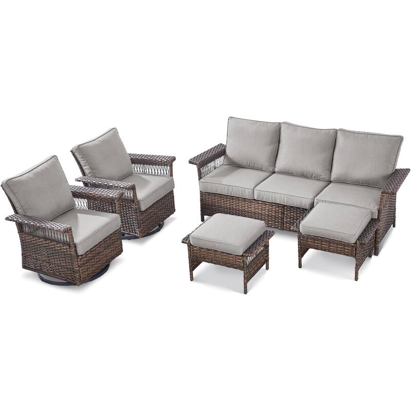 Pocassy Outdoor Swivel Chairs with Sofa Chair Ottoman and Table Set