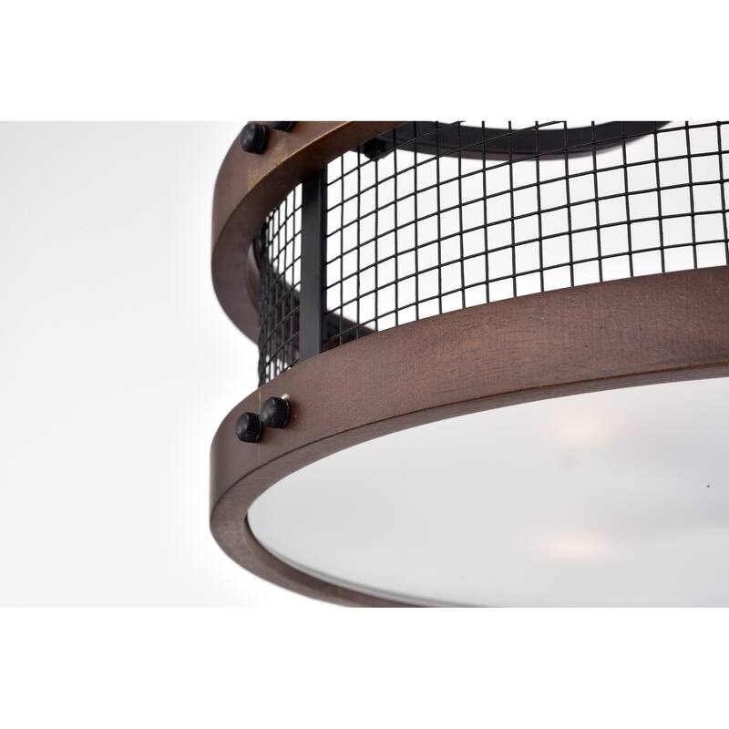 Cody Wood Grain+Matte Black 4-Light Geometric Metal Drum Shade Semi-Flush Mount