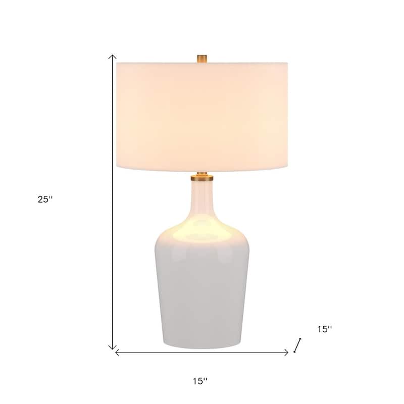 White Glass Urn Table Lamp with Linen Drum Shade and Rotary Switch - 15” x 15” x 25” (D x W x H)