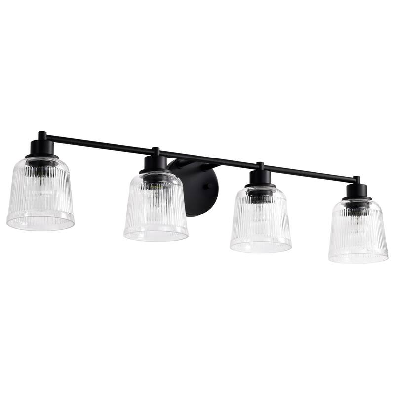 Grayson 4 Light Vanity Matte Black Finish Clear Ribbed Glass - Matte Black - Matte Black