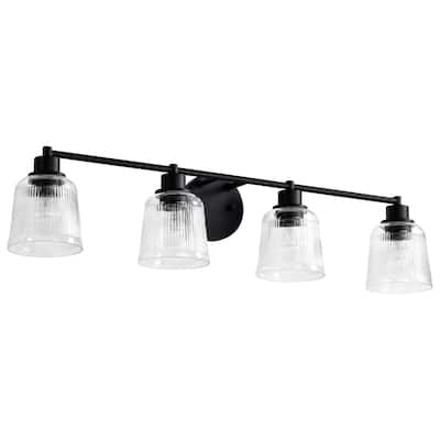 Grayson 4 Light Vanity Matte Black Finish Clear Ribbed Glass - Matte Black