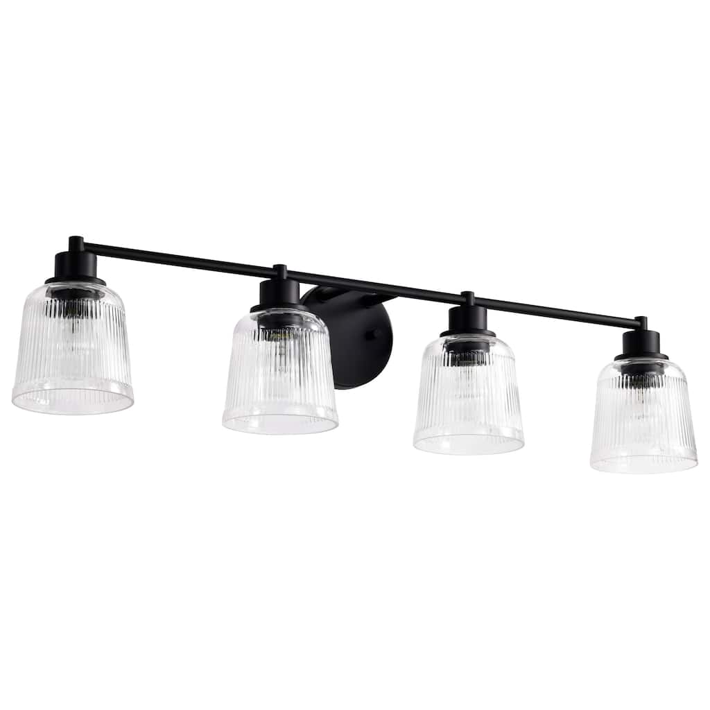 Grayson 4 Light Vanity Matte Black Finish Clear Ribbed Glass - Matte Black