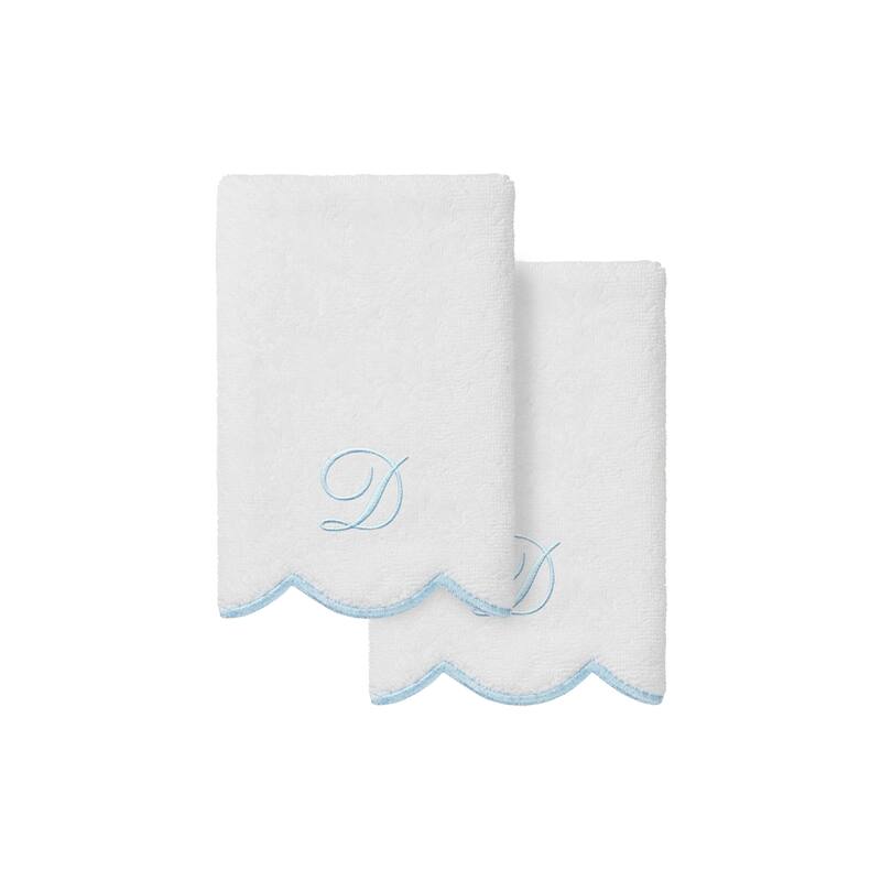 Authentic Hotel and Spa 100% Turkish Cotton Blue ADORNIA Scallop Personalized 2 Piece Fingertip Towel Set - 2 Fingertip Towels - D