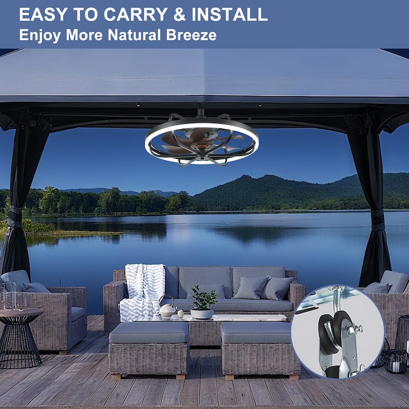 Waterproof Outdoor Ceiling Fan with Light - 20-Inch IP65 Plug-in, Remote App Control, 6-Speed Gazebo/Patio