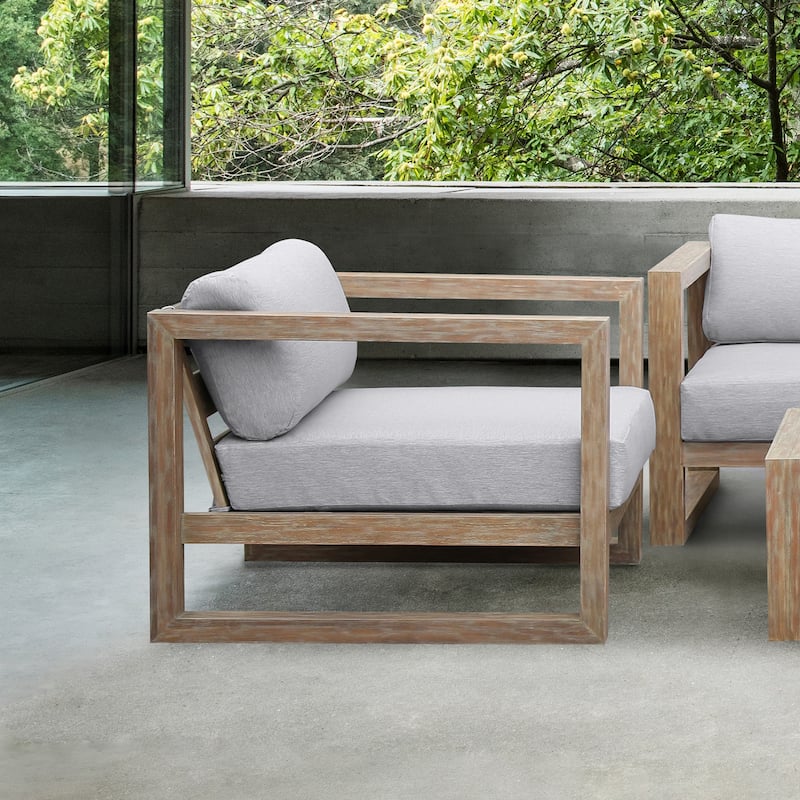 Paradise Solid Eucalyptus Wood Outdoor Patio Club Chair with Gray Cushions - Light Eucalyptus