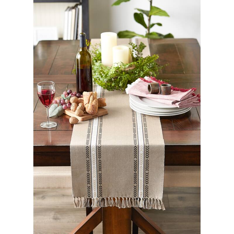 DII Dobby Striped Fringe Ribbed Table Runner
