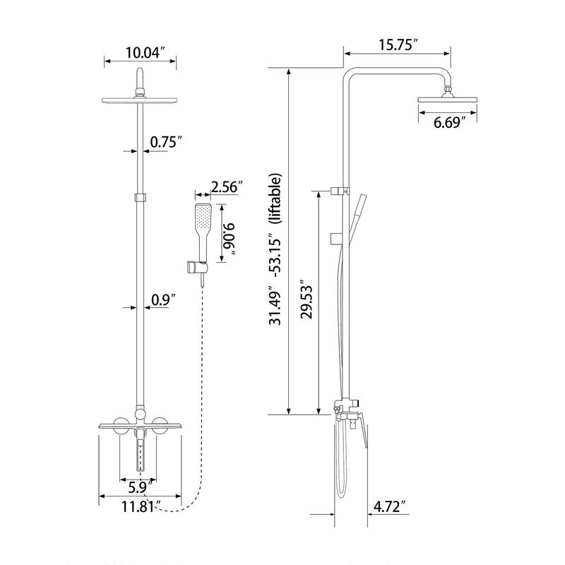 Exposed Tub and Shower Faucet with Handheld Shower Brass Brass Wall Mount Complete Shower System with Tub Spout