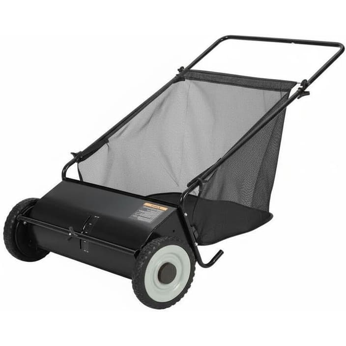 21-Inch Push Lawn Sweeper 35 cu. ft. Capacity Adjustable Height for Grass Leaves and Debris - Black