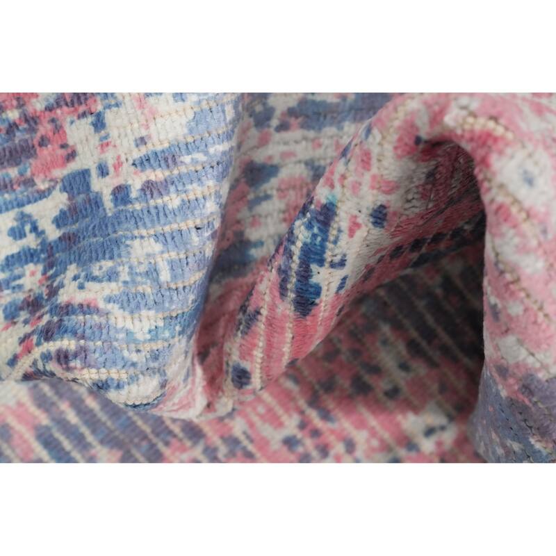 Hand Knotted Oriental Viscose Silk Carpet Modern All-Over Multi-Colored Abstract Area Rug - 4' 0'' X 2' 0''