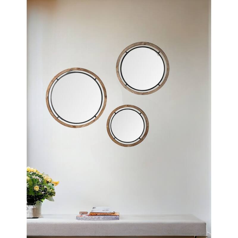 HomeRoots 24" Brown And Black Round Metal And Wood Framed Accent Mirror - 24.25' X '24.25' X '1.25 - 24.25' X '24.25' X '1.25