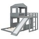 preview thumbnail 4 of 9, Twin Over Full Bunk Bed, Loft Bed with Playhouse, Wooden Bed with Farmhouse, Ladder, Slide and Guardrails, Gray