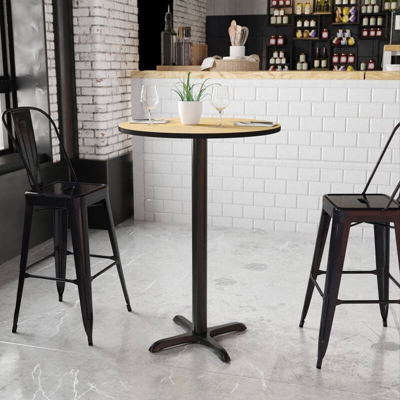 30'' Round Laminate Table Top with 22'' x 22'' Bar Height Table Base - Natural