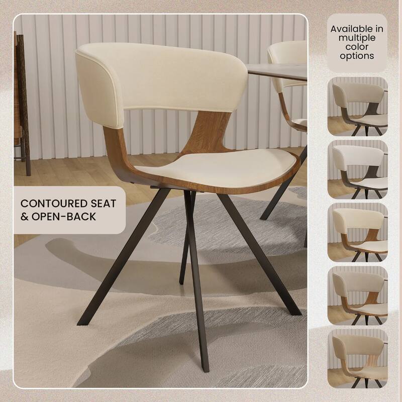 Nymia Upholstered Dining Chair with Saddle Seat - Velvet or Leather Accent Chair with Open Back and Iron Legs Set of 2