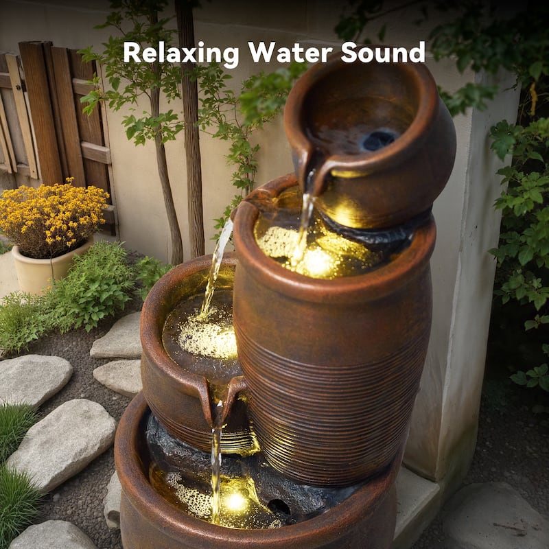 Polyresin Outdoor Hand Crafted Weather Resistant Fountain with LED Lights