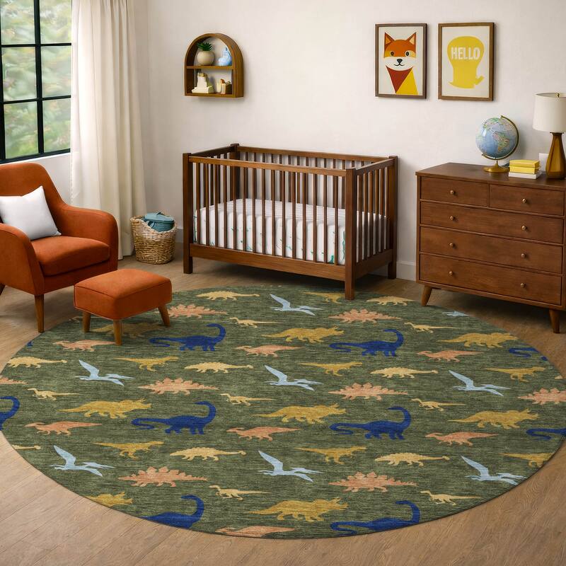 Machine Washable Indoor/ Outdoor Modern Dinosaur Chantille Rug