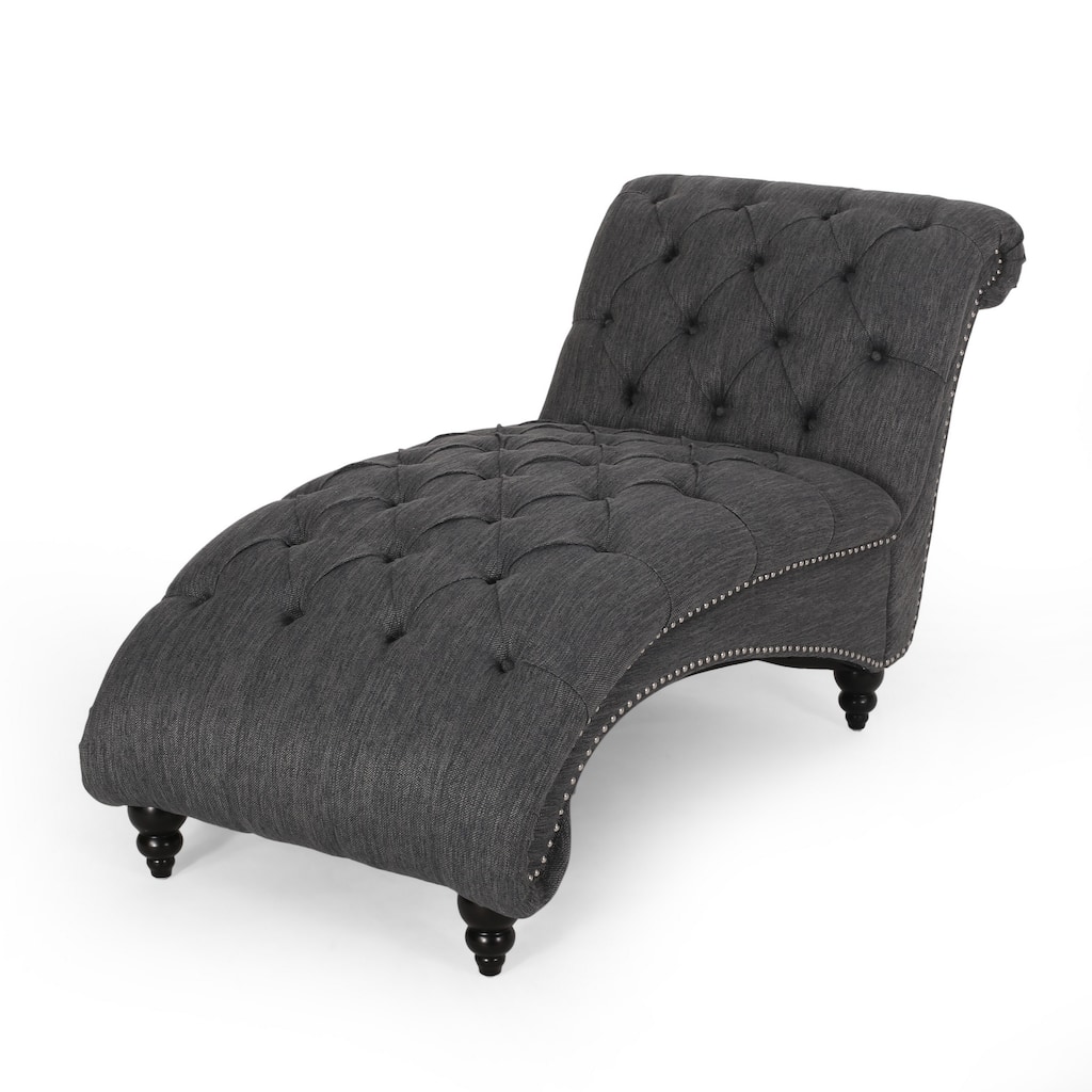 Curb Chaise Lounger, 64 Inch, Button Tufted Diamond Stitch, Charcoal Gray