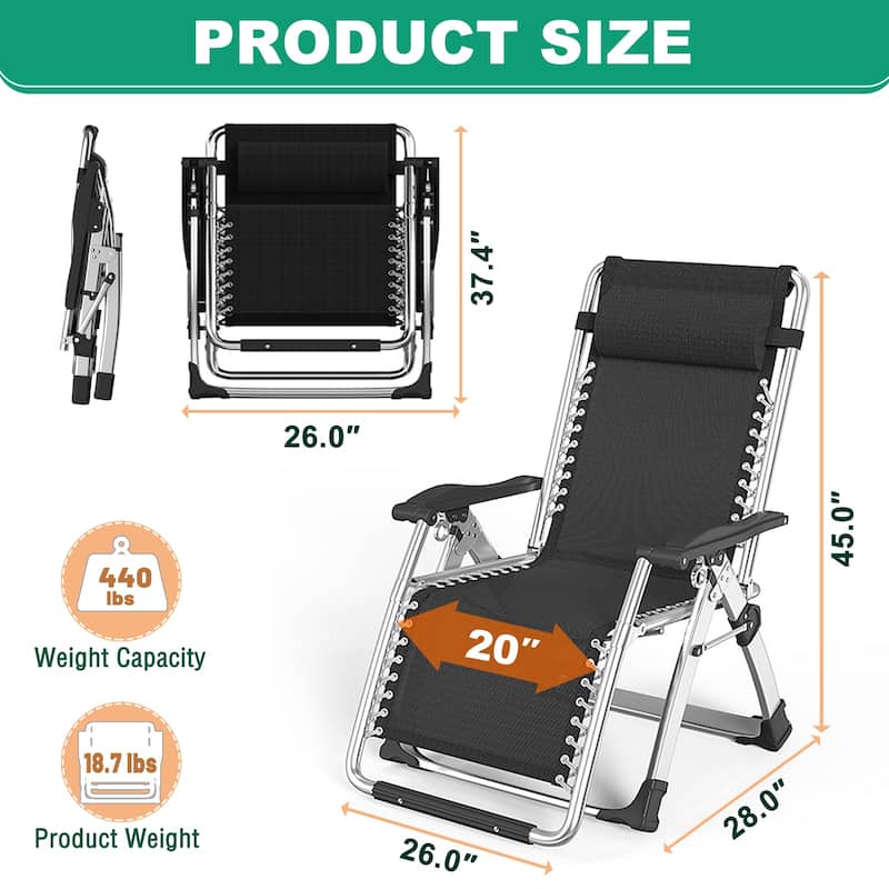 DoCred Zero Gravity Chair, Folding Adjustable Patio Lounge Chair