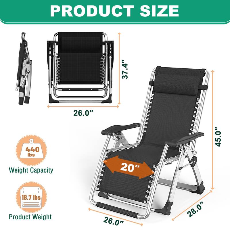 Zero Gravity Chair Outdoor Folding Lounge Chair with Mat, Tray, Pillow
