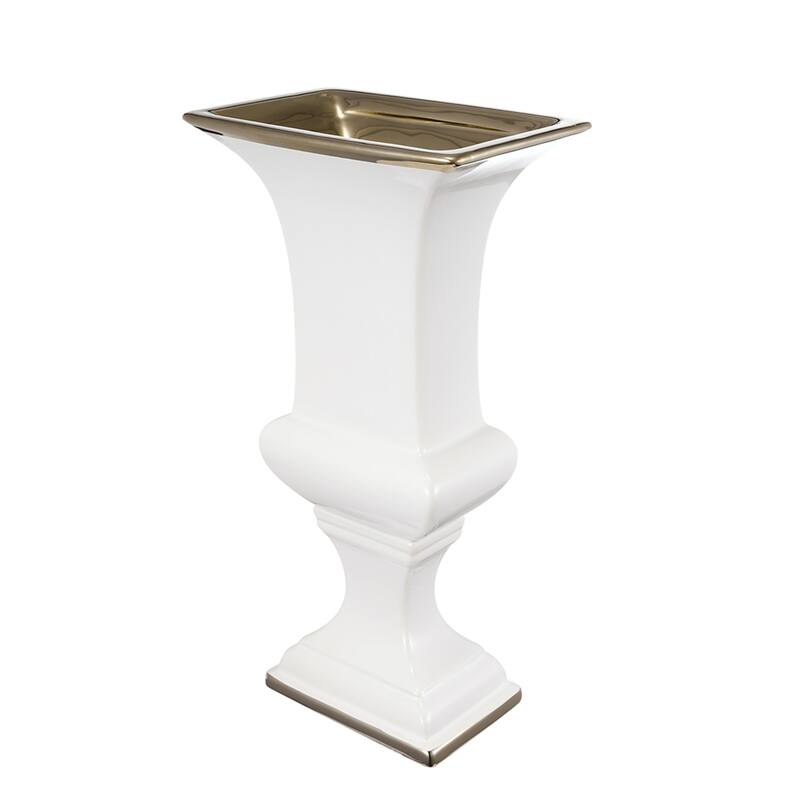 Urn Shaped Vase with Pedestal Base - 11.5" - White and Gold