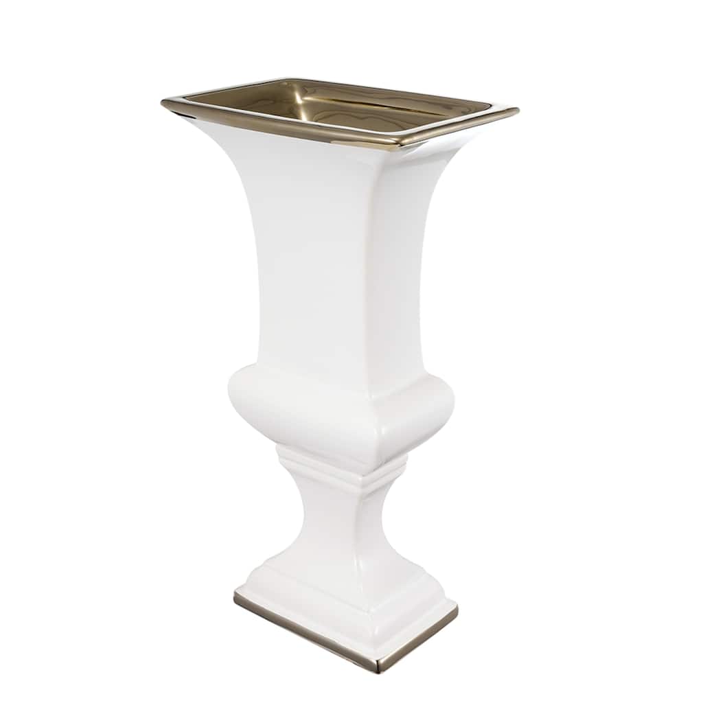 Urn Shaped Vase with Pedestal Base - 11.5" - White and Gold